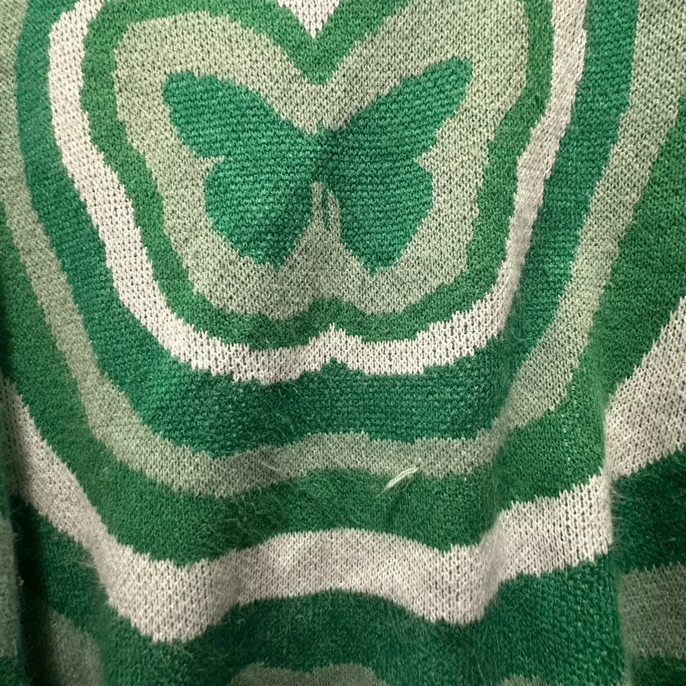 Divided Green and White Butterfly Sweater - Picture 2 of 10